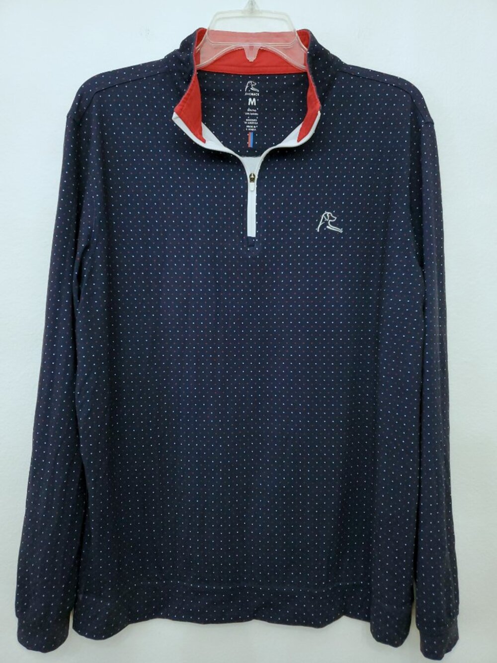 Rhoback Stateside Dot Performance Quarter Zip Pullover Blue Women's Size Medium